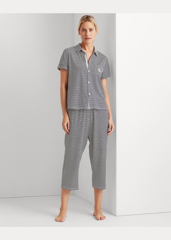 Ralph Lauren Striped Bavlněné Capri Sleep Set Tmavě Blankyt Proužek | Ey6dAd71