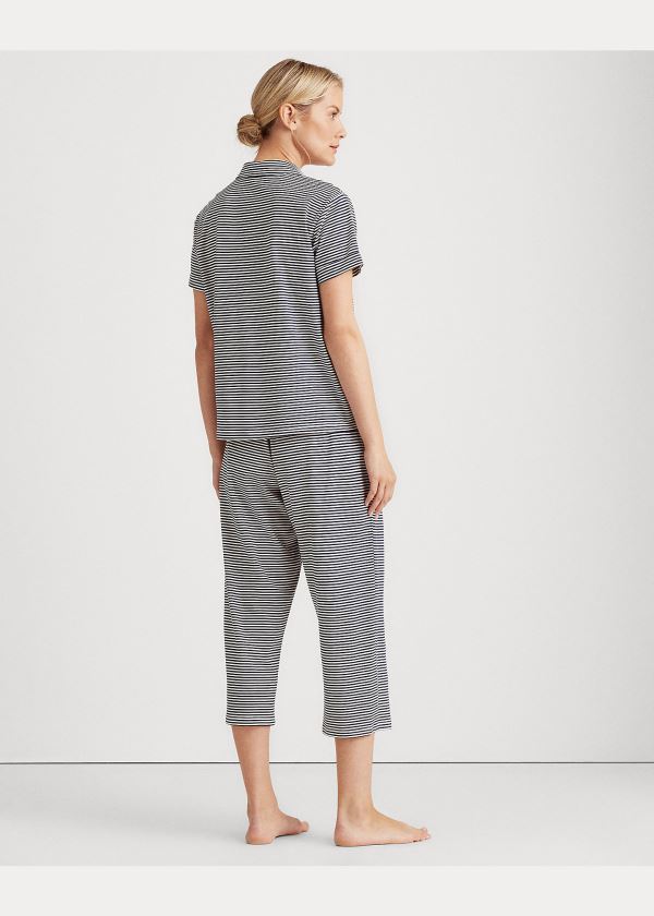 Ralph Lauren Striped Bavlněné Capri Sleep Set Tmavě Blankyt Proužek | Ey6dAd71
