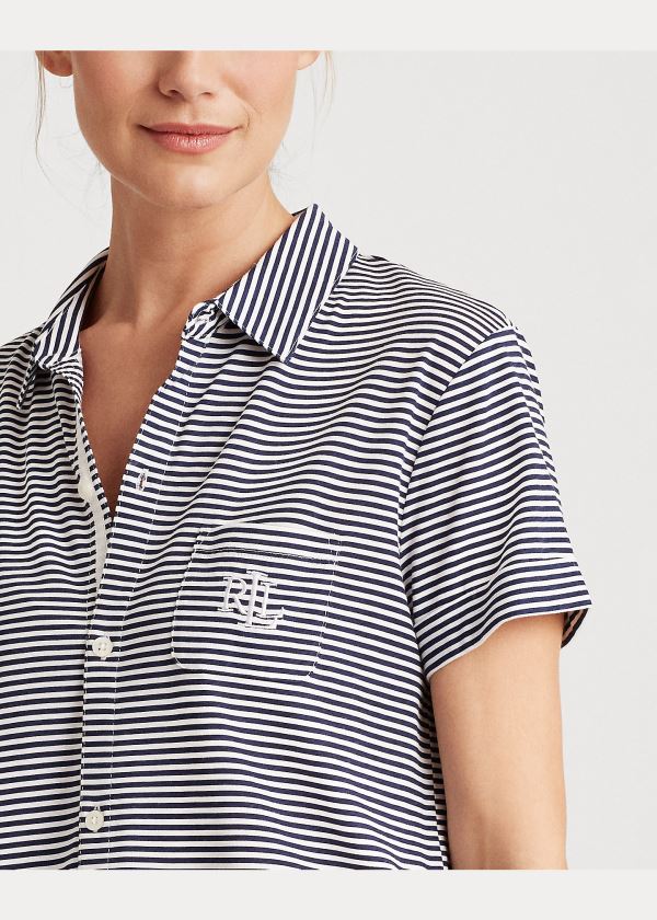 Ralph Lauren Striped Bavlněné Capri Sleep Set Tmavě Blankyt Proužek | Ey6dAd71