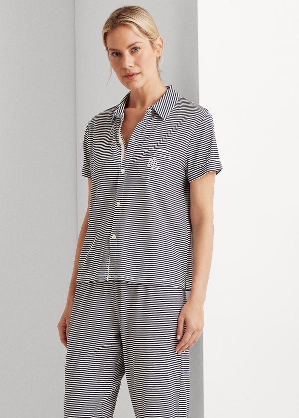 Ralph Lauren Striped Bavlněné Capri Sleep Set Tmavě Blankyt Proužek | Ey6dAd71