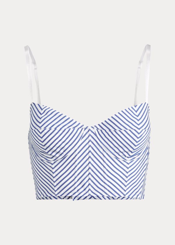 Ralph Lauren Striped Bavlněné Cropped Top Bílé Blankyt | SOuZWUnZ