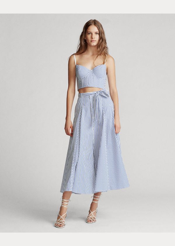 Ralph Lauren Striped Bavlněné Cropped Top Bílé Blankyt | SOuZWUnZ