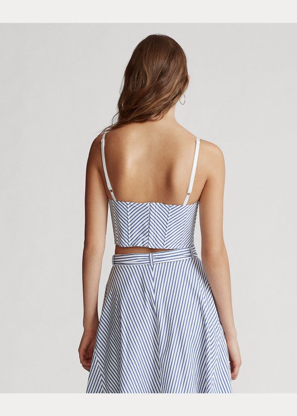 Ralph Lauren Striped Bavlněné Cropped Top Bílé Blankyt | SOuZWUnZ
