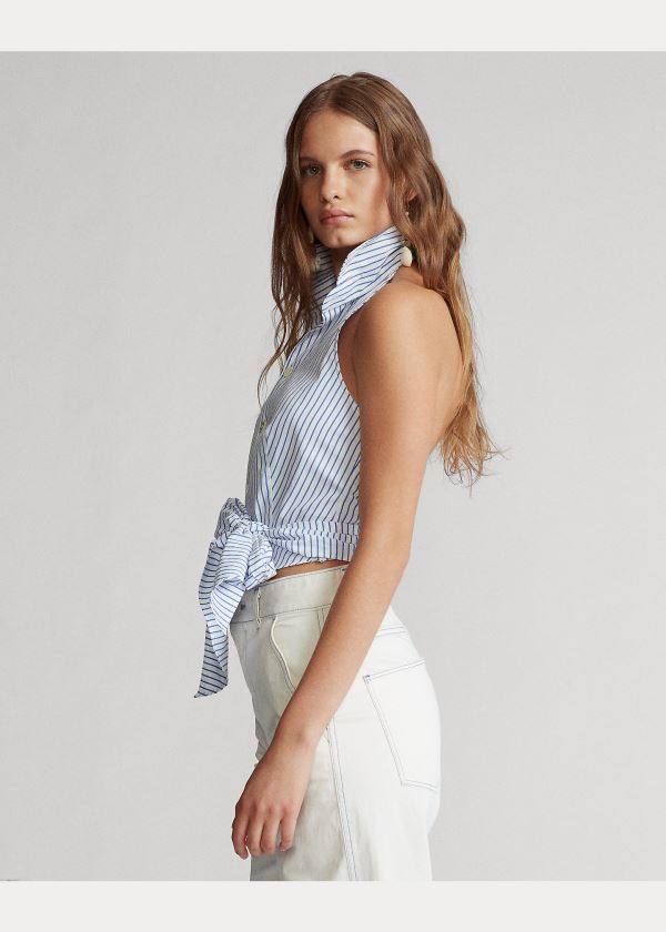 Ralph Lauren Striped Bavlněné Halter Top Bílé Blankyt | OtSpLyPB