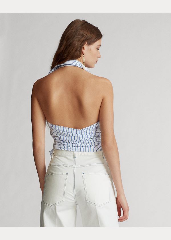 Ralph Lauren Striped Bavlněné Halter Top Bílé Blankyt | OtSpLyPB
