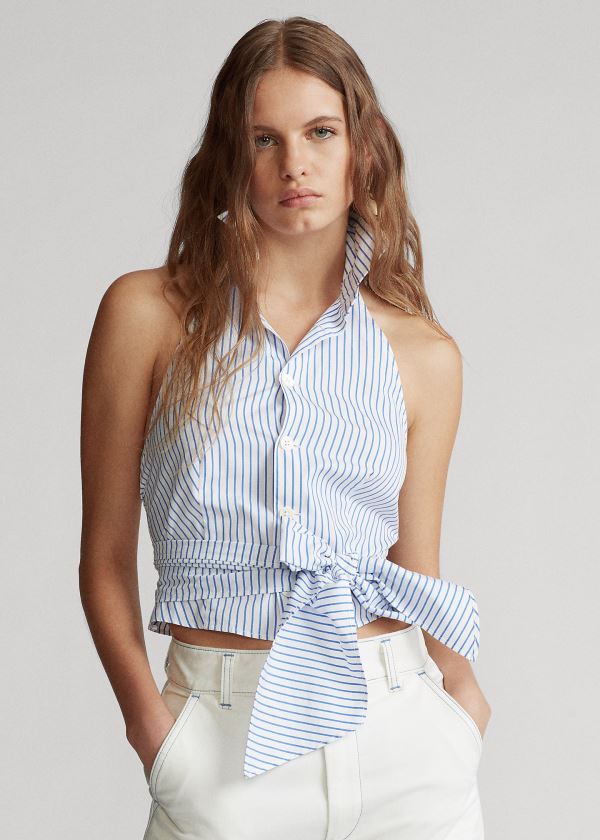 Ralph Lauren Striped Bavlněné Halter Top Bílé Blankyt | OtSpLyPB