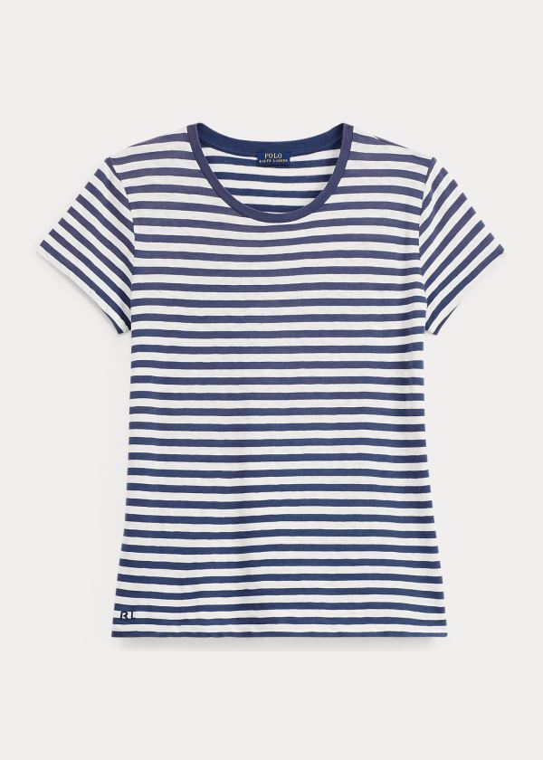 Ralph Lauren Striped Bavlněné Jersey T-Shirt Tmavě Blankyt Krém | lCNNrpQA
