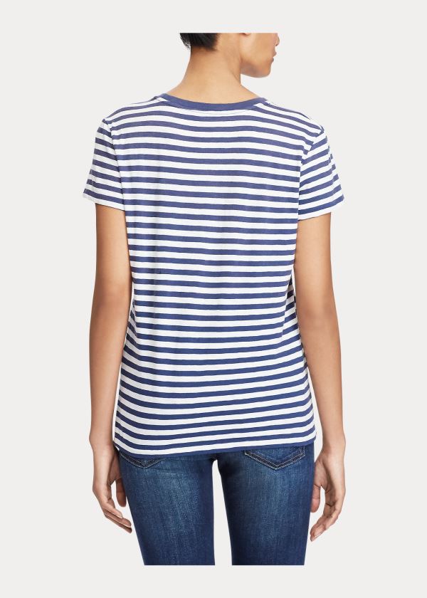 Ralph Lauren Striped Bavlněné Jersey T-Shirt Tmavě Blankyt Krém | lCNNrpQA