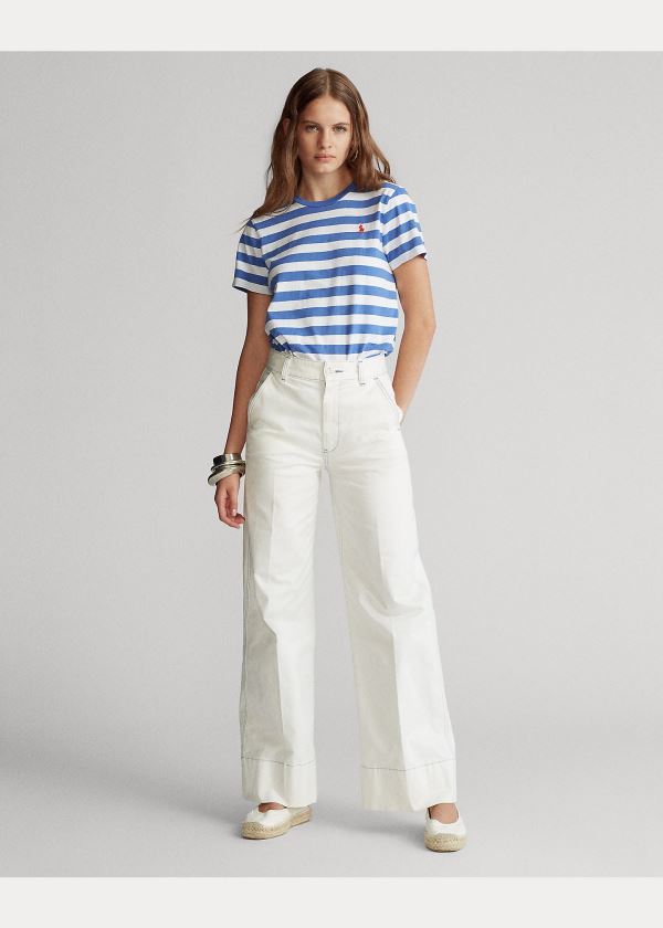 Ralph Lauren Striped Bavlněné Jersey Tee Bílé Indigo | OAwxbPTH