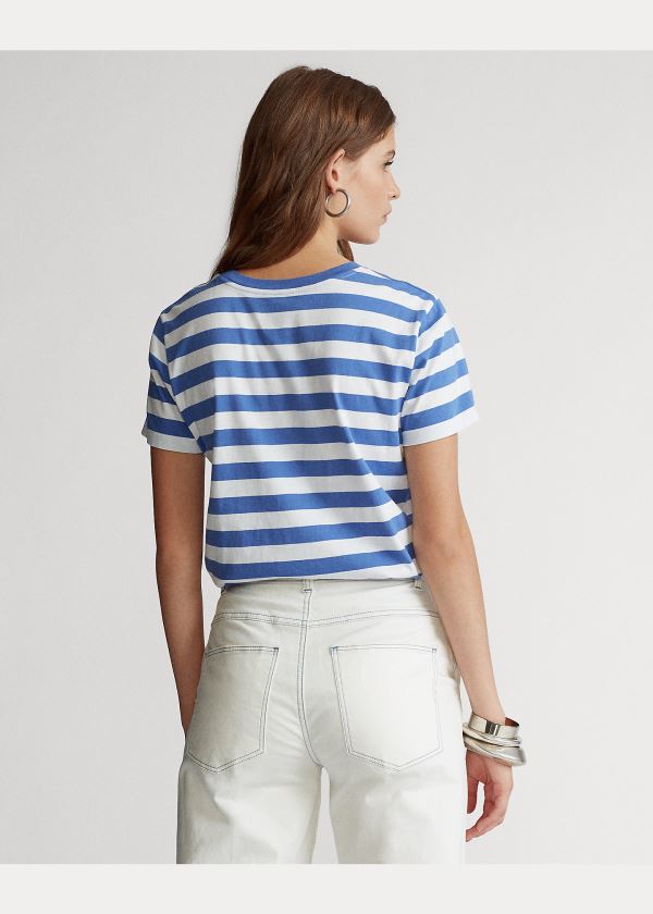 Ralph Lauren Striped Bavlněné Jersey Tee Bílé Indigo | OAwxbPTH