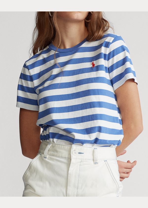 Ralph Lauren Striped Bavlněné Jersey Tee Bílé Indigo | OAwxbPTH