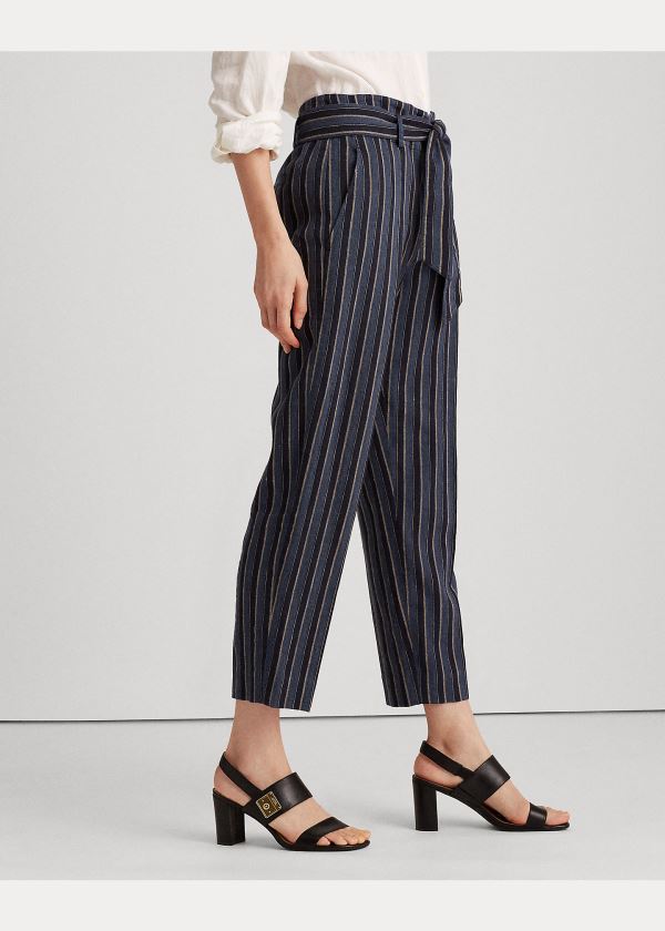 Ralph Lauren Striped Bavlněné-Linen Pant Blankyt Viacfarebný | yP38Ywzq