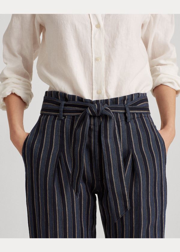 Ralph Lauren Striped Bavlněné-Linen Pant Blankyt Viacfarebný | yP38Ywzq