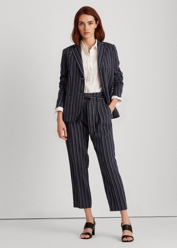 Ralph Lauren Striped Bavlněné-Linen Pant Blankyt Viacfarebný | yP38Ywzq