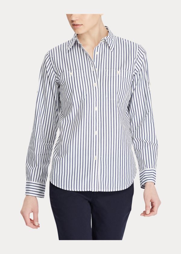 Ralph Lauren Striped Bavlněné Pocket Shirt Bílé Indigo | sX5cRdhu