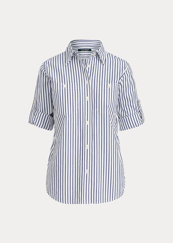 Ralph Lauren Striped Bavlněné Pocket Shirt Bílé Indigo | sX5cRdhu