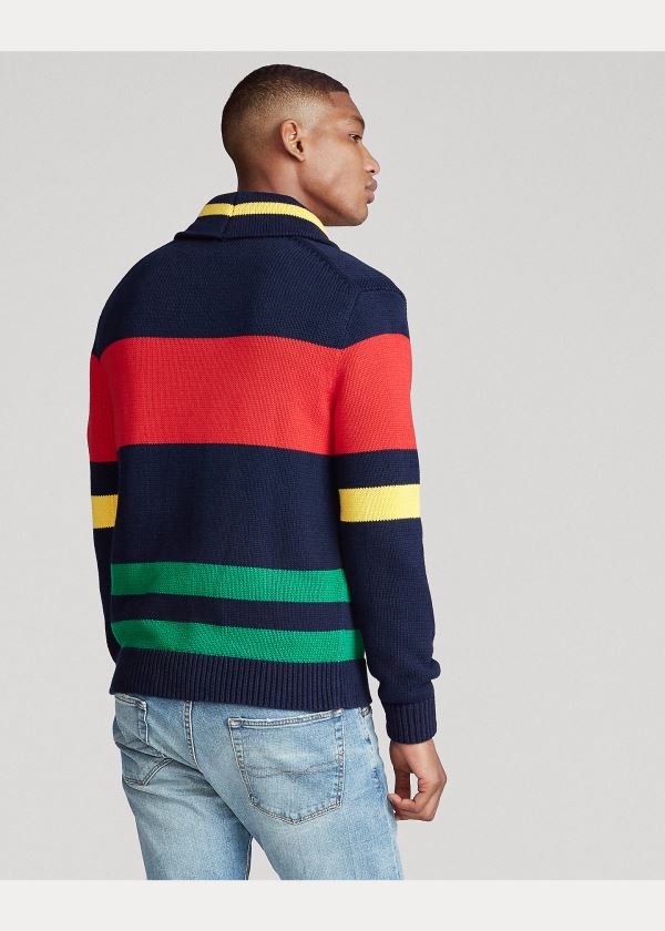 Ralph Lauren Striped Bavlněné Shawl Svetrové Tmavě Blankyt Zelene Červené Žluté | aiCzVlZ9