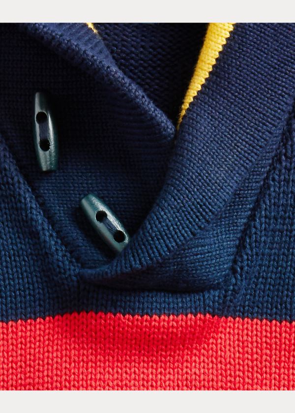 Ralph Lauren Striped Bavlněné Shawl Svetrové Tmavě Blankyt Zelene Červené Žluté | aiCzVlZ9