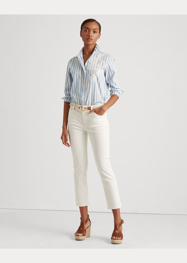 Ralph Lauren Striped Bavlněné Shirt Blankyt Bílé | D63utnoI