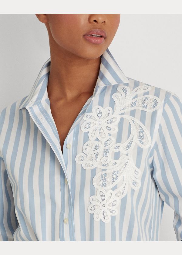 Ralph Lauren Striped Bavlněné Shirt Blankyt Bílé | D63utnoI