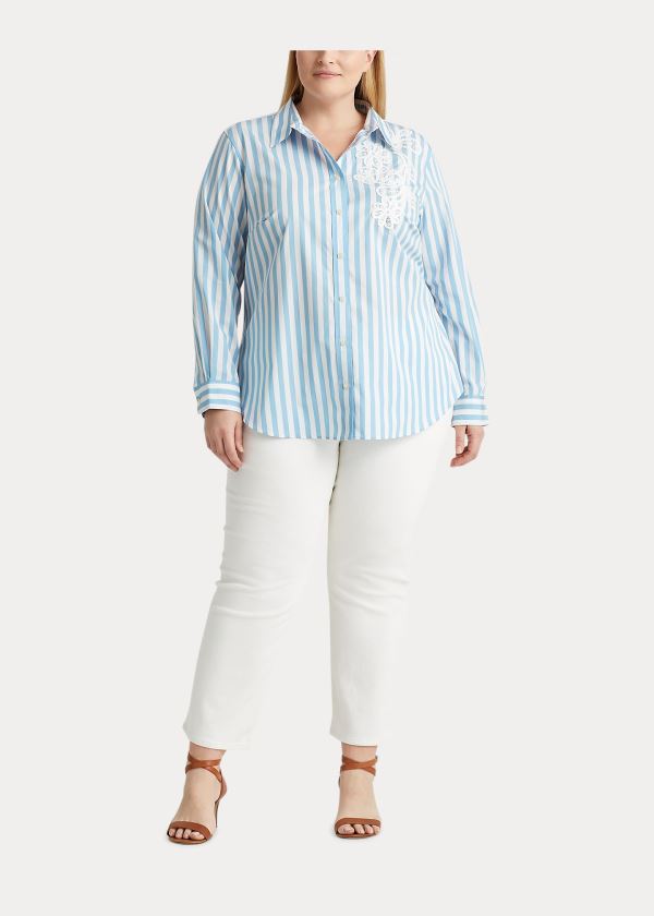 Ralph Lauren Striped Bavlněné Shirt Blankyt Bílé | c4eH311g
