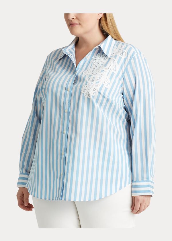 Ralph Lauren Striped Bavlněné Shirt Blankyt Bílé | c4eH311g