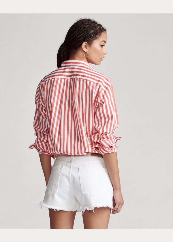 Ralph Lauren Striped Bavlněné Shirt Koralove Bílé | 0NyqxYmg