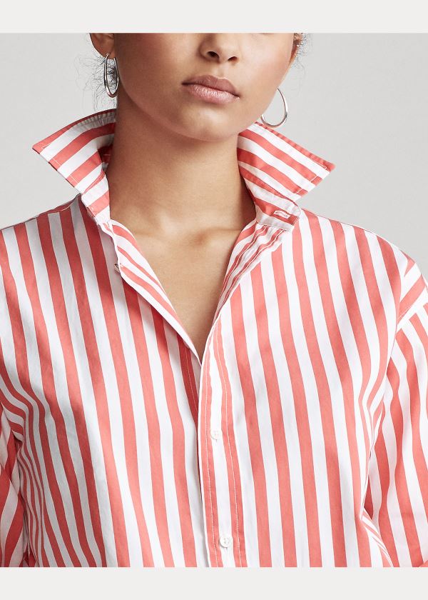 Ralph Lauren Striped Bavlněné Shirt Koralove Bílé | 0NyqxYmg