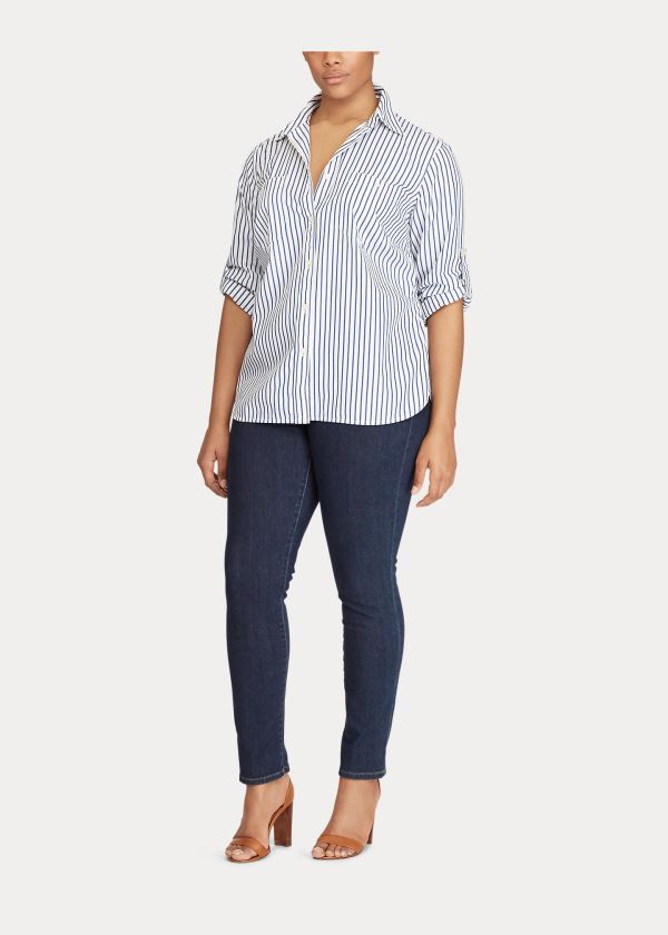 Ralph Lauren Striped Bavlněné Shirt - Shirts Woman (sizes 14-22) Bílé Indigo | 3MNtYskv