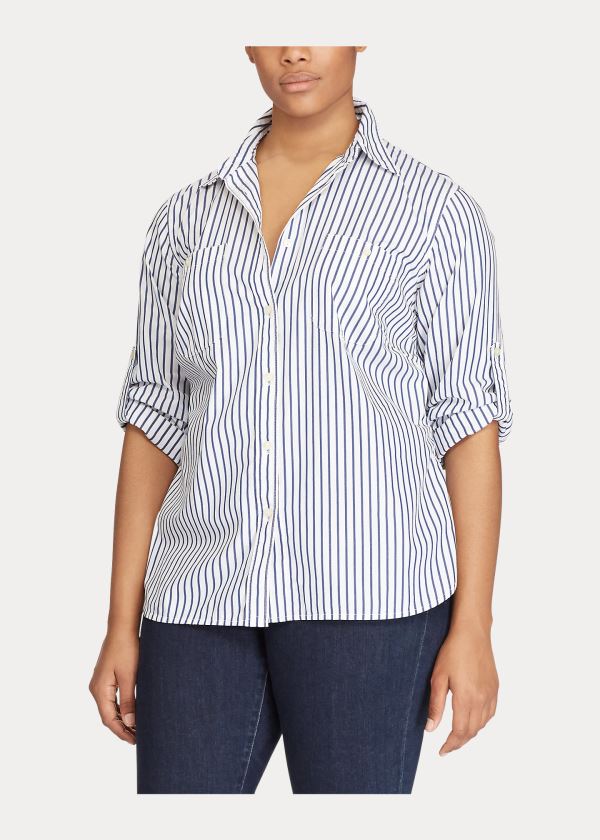 Ralph Lauren Striped Bavlněné Shirt - Shirts Woman (sizes 14-22) Bílé Indigo | 3MNtYskv