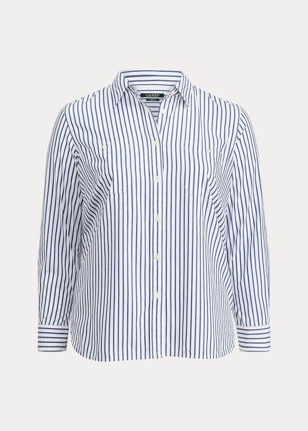 Ralph Lauren Striped Bavlněné Shirt - Shirts Woman (sizes 14-22) Bílé Indigo | 3MNtYskv