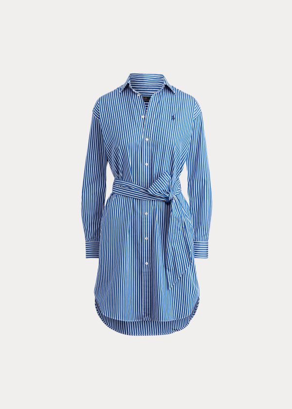 Ralph Lauren Striped Bavlněné Shirtdress Blankyt Bílé | 0gcZCwcz