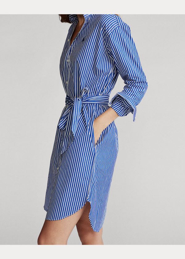 Ralph Lauren Striped Bavlněné Shirtdress Blankyt Bílé | 0gcZCwcz