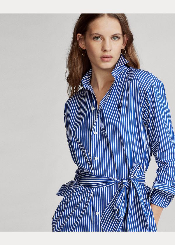 Ralph Lauren Striped Bavlněné Shirtdress Blankyt Bílé | 0gcZCwcz