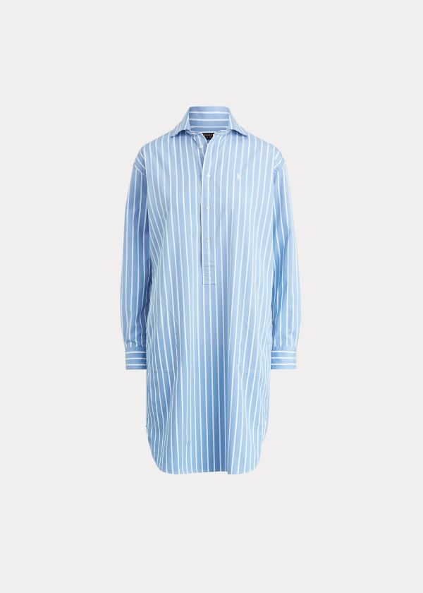 Ralph Lauren Striped Bavlněné Shirtdress Světle Blankyt Bílé | JN0ud6oM