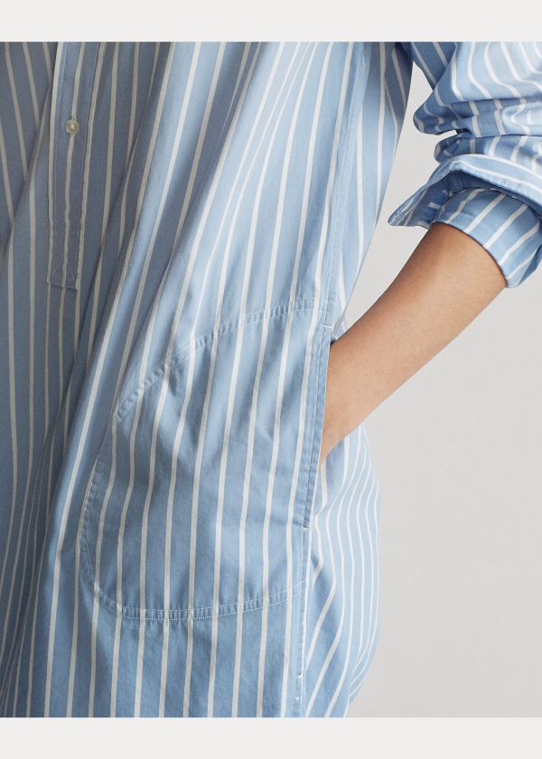 Ralph Lauren Striped Bavlněné Shirtdress Světle Blankyt Bílé | JN0ud6oM
