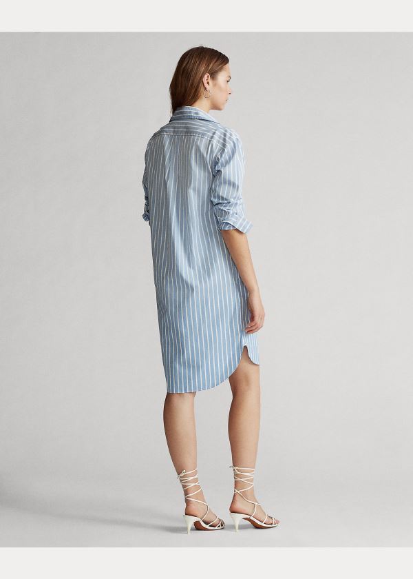 Ralph Lauren Striped Bavlněné Shirtdress Světle Blankyt Bílé | JN0ud6oM