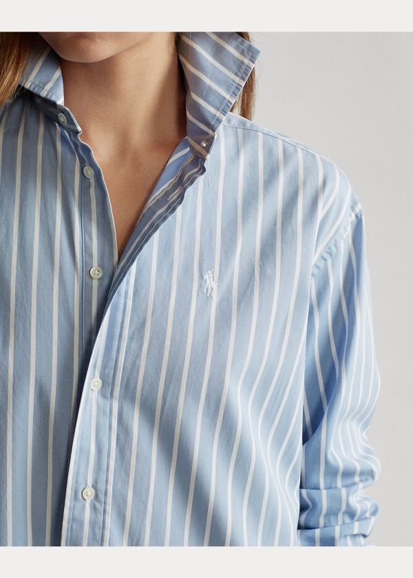 Ralph Lauren Striped Bavlněné Shirtdress Světle Blankyt Bílé | JN0ud6oM