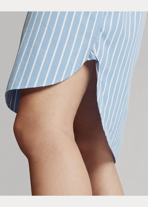 Ralph Lauren Striped Bavlněné Shirtdress Světle Blankyt Bílé | JN0ud6oM