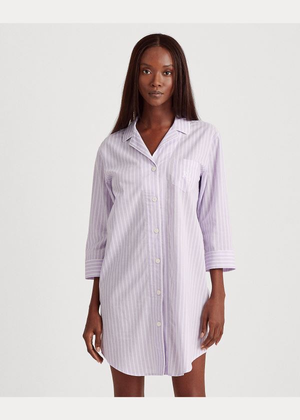 Ralph Lauren Striped Bavlněné Sleep Shirt Fialové Proužek | Nze2P5vK