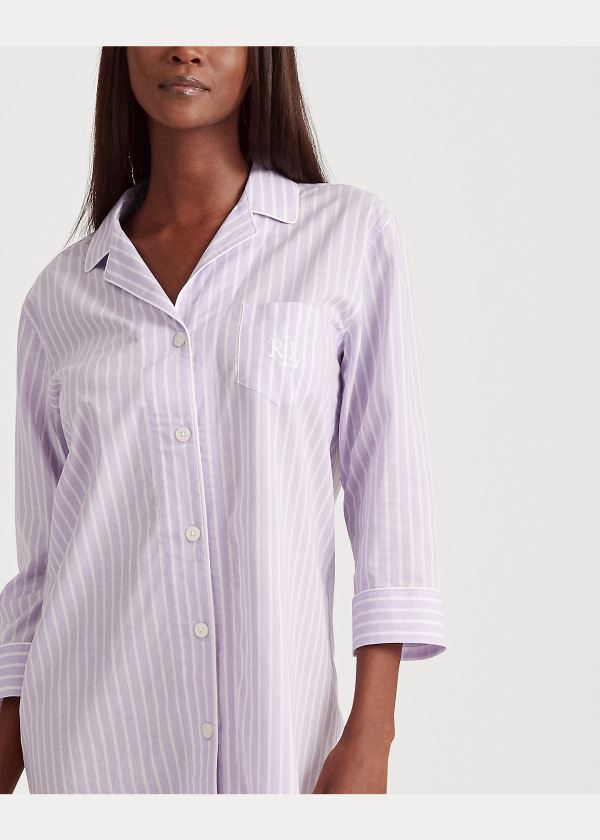 Ralph Lauren Striped Bavlněné Sleep Shirt Fialové Proužek | Nze2P5vK
