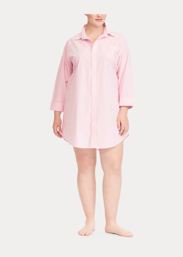 Ralph Lauren Striped Bavlněné Sleep Shirt Růžové Proužek | vo7w9CcT