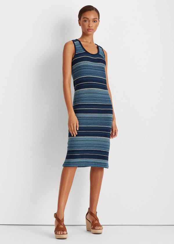 Ralph Lauren Striped Bez Rukávů Šaty Blankyt Viacfarebný | FZBQs82l