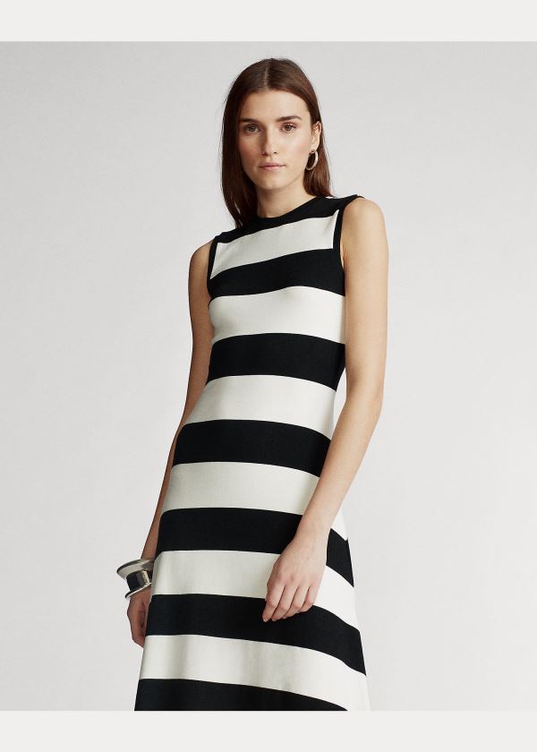 Ralph Lauren Striped Bez Rukávů Šaty Černé Bílé | eaSXsBz4