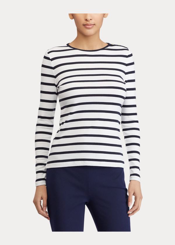 Ralph Lauren Striped Button-Shoulder Top Bílé Tmavě Blankyt | 9DqwVea5