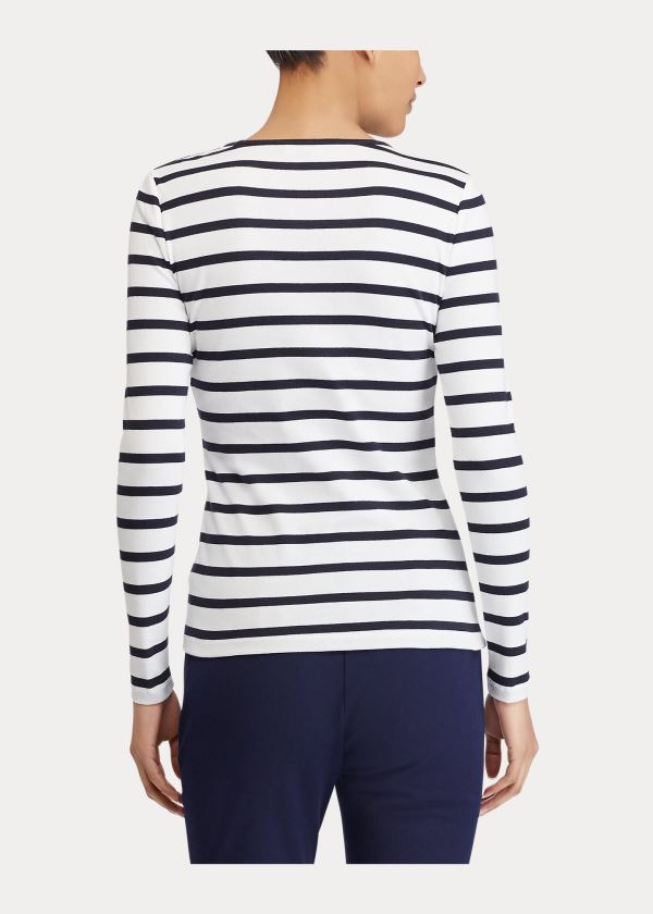 Ralph Lauren Striped Button-Shoulder Top Bílé Tmavě Blankyt | 9DqwVea5