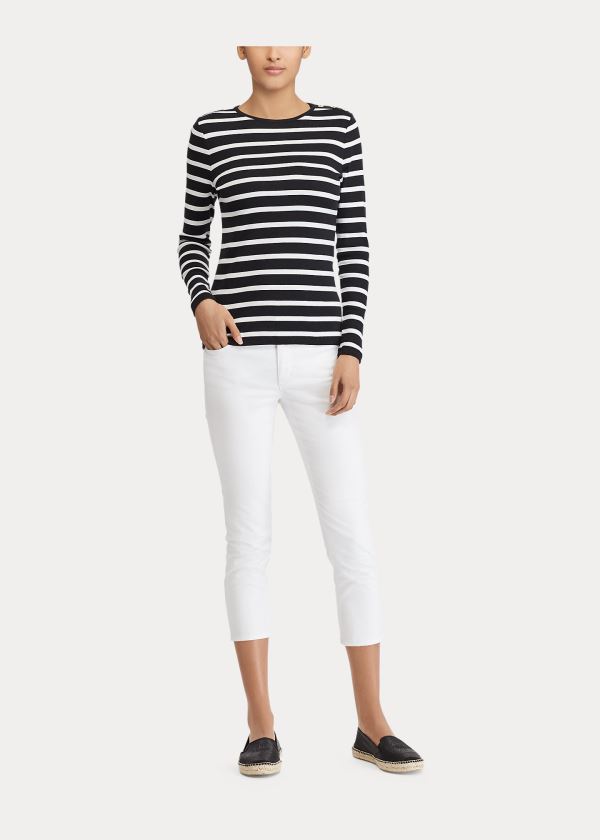 Ralph Lauren Striped Button-Shoulder Top Černé Bílé | XTjt9oif