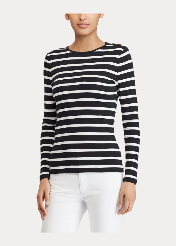 Ralph Lauren Striped Button-Shoulder Top Černé Bílé | XTjt9oif