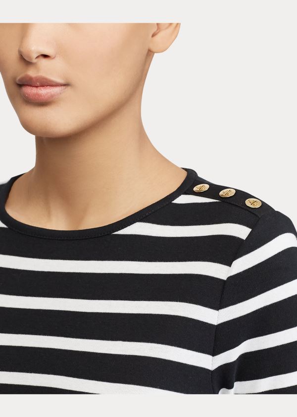 Ralph Lauren Striped Button-Shoulder Top Černé Bílé | XTjt9oif