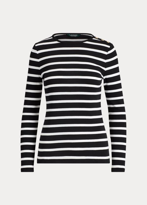 Ralph Lauren Striped Button-Shoulder Top Černé Bílé | XTjt9oif